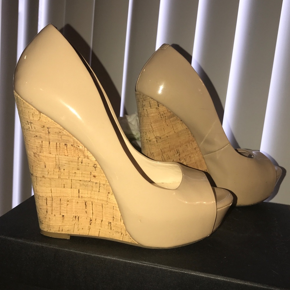 Jessica Simpson Nude Patent & Cork Wedge